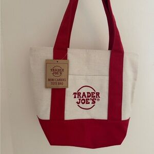 Trader Joe's Red and Cream Mini Canvas Tote Bag